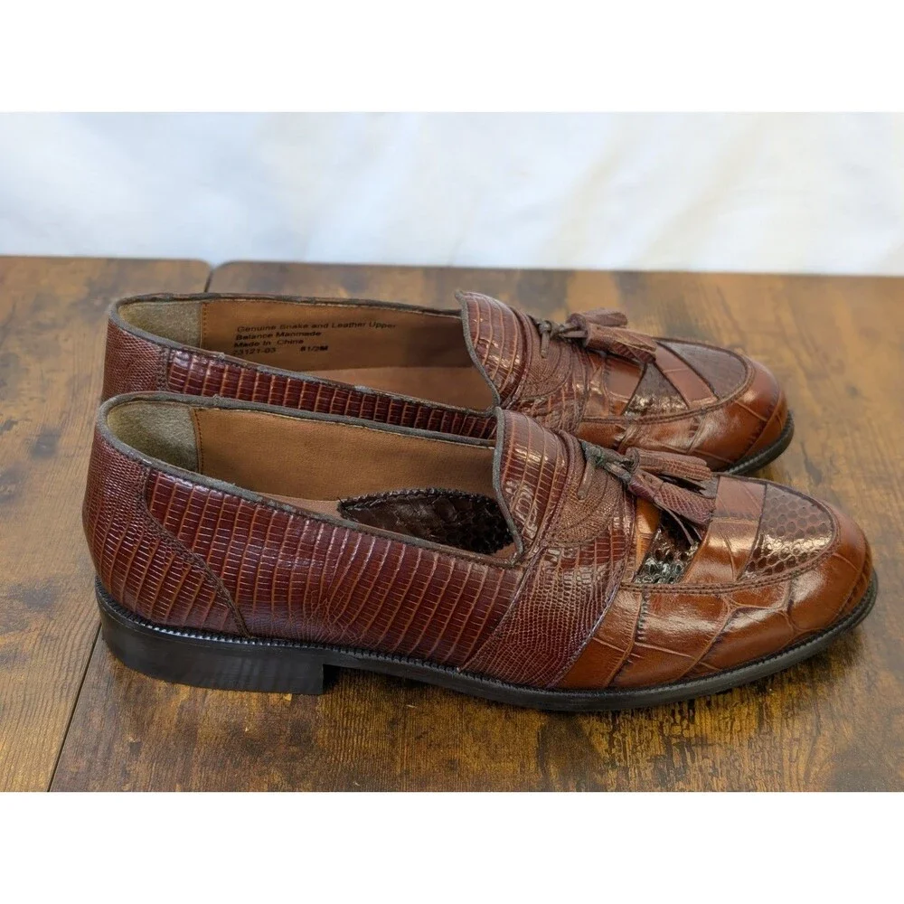Stacy Adams Santana Tassel Loafers Men’s 8.5 M Cognac Brown Snake Leather 23121